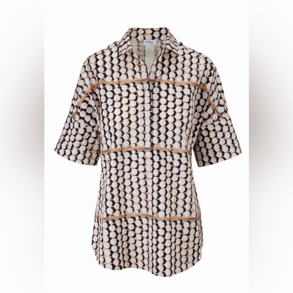 AKRIS PUNTO ✨Parasol-Print Collared Short-Sleeve Shirt ✨ Size US 10
